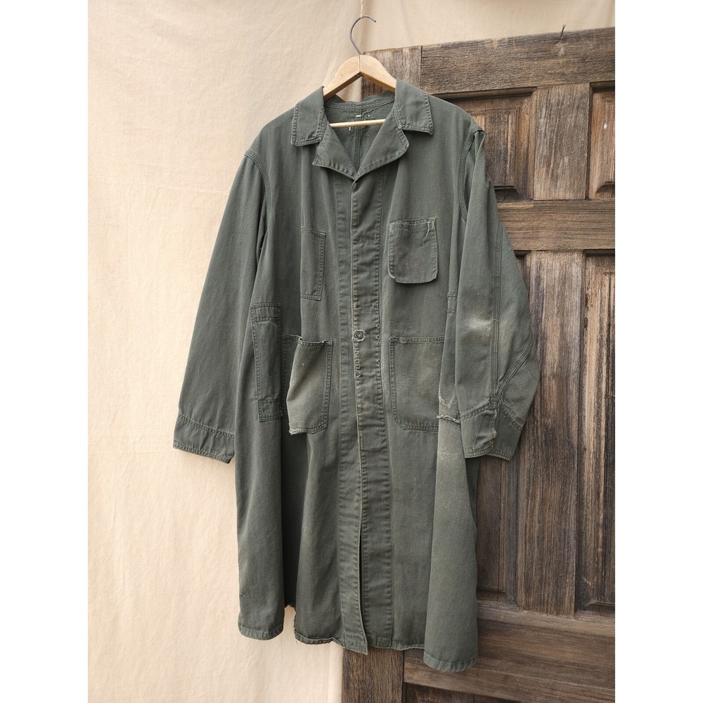Vintage 1950s Oshkosh B'gosh Shop Coat Faded Green Cotton Twill Workwear L